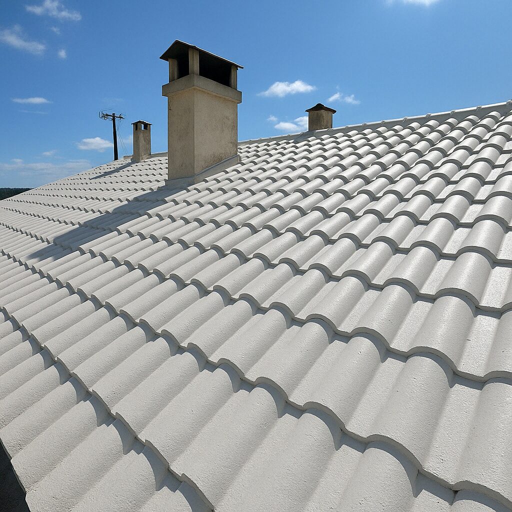 Toiture traitée en cool roof blanc réfléchissant par WB Toit Concept — Perpignan (66), chantier 11